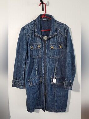 Long Denim Zip Front Jacket - Blue